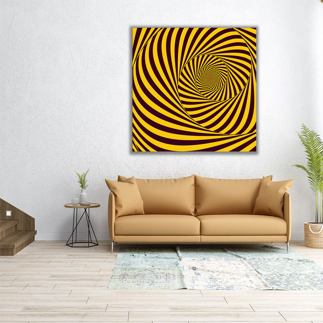 Black and Yellow Tunnel Opt  Abstract Art - Canvas Print Wall Art