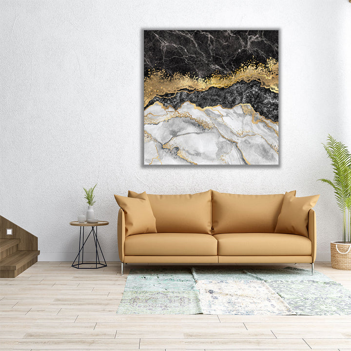 Abstract Creative Texture of Marble, Black and Gold - Canvas Print Wall Art