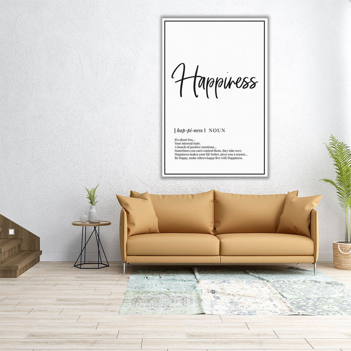 Happiness Definition, Minimalist Wall Art - Canvas Print Wall Art