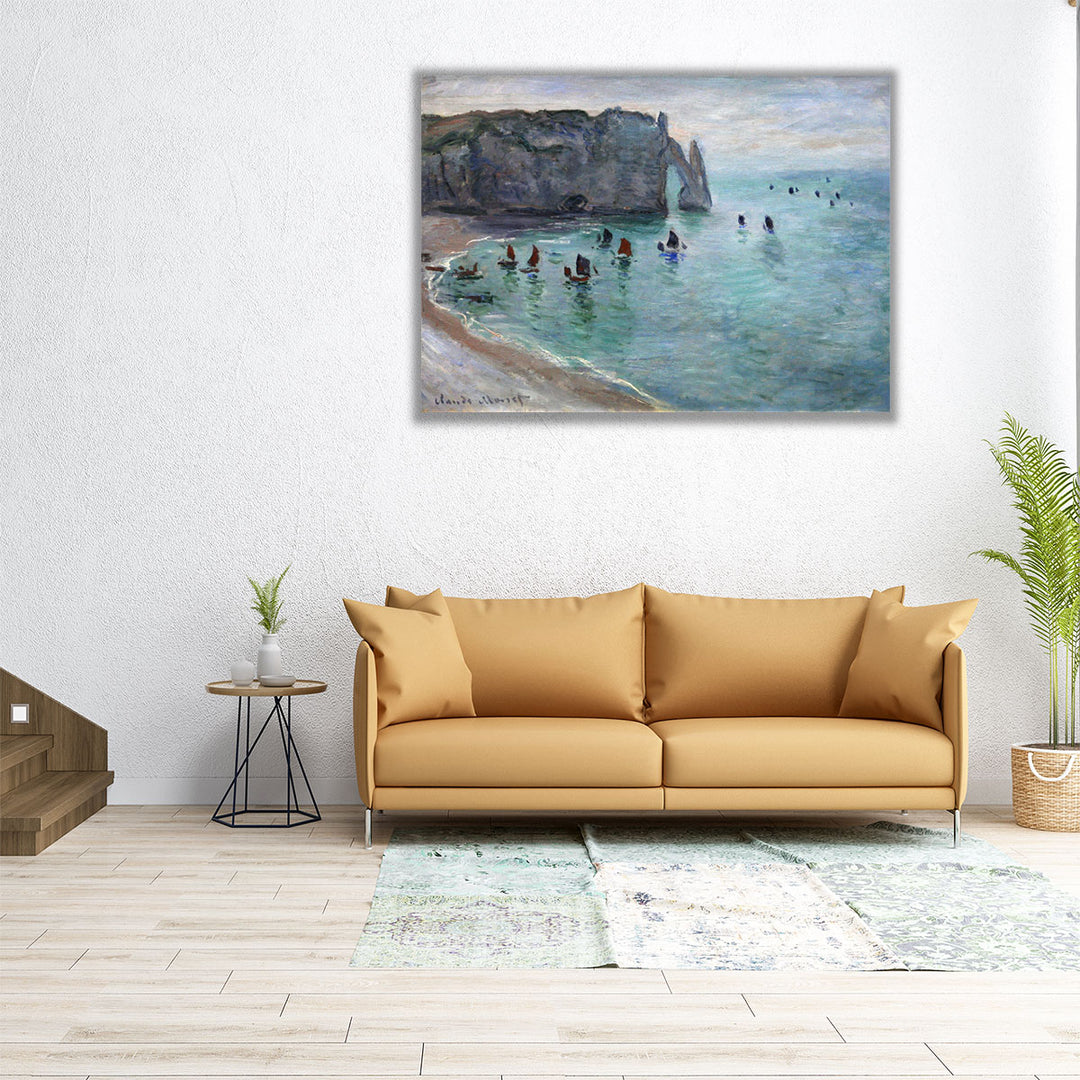 Etretat, Fishing Boats Leaving the Harbor - Canvas Print Wall Art