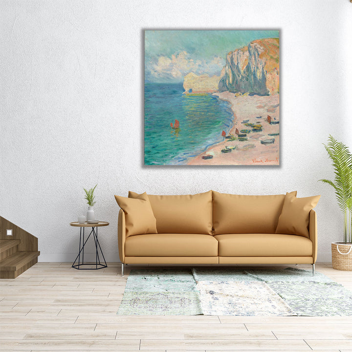 Etretat, The Beach and the Falaise d_Amont - Canvas Print Wall Art