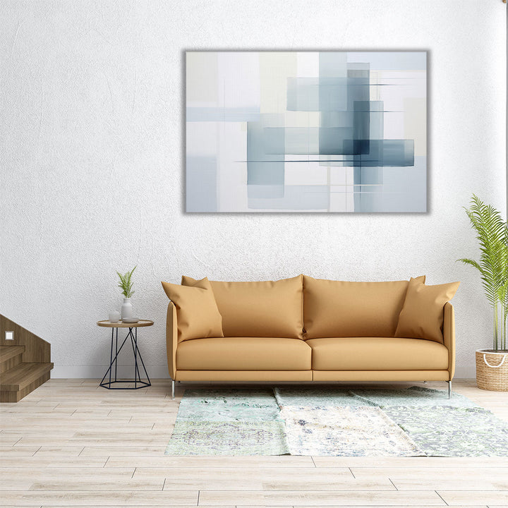 Abstract Daad Blue Grey Wall Prints | Modern Geometric Abstract Art – Framed Flair