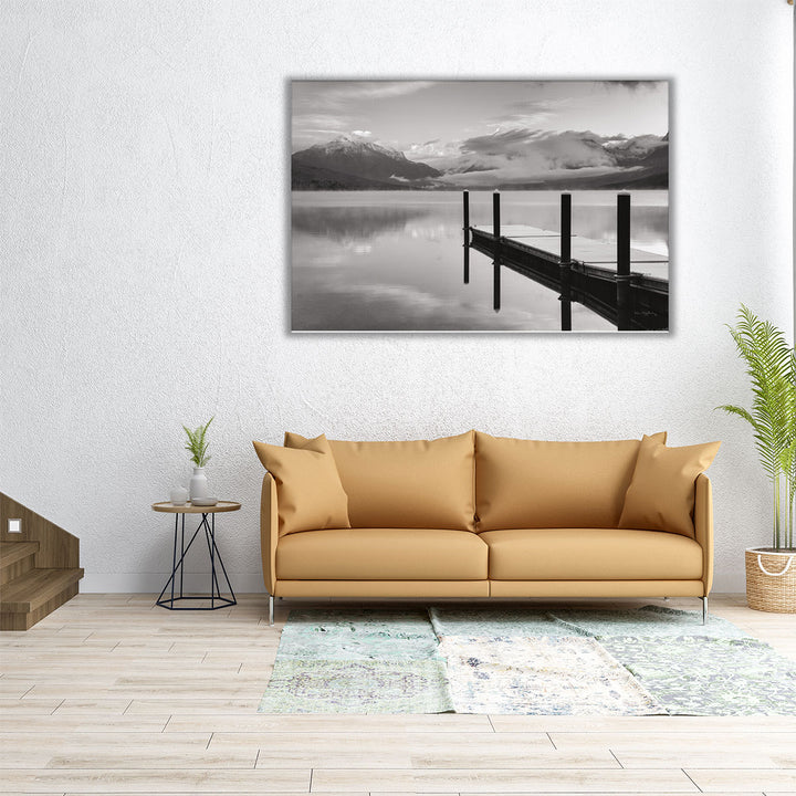 Lake McDonald Dock Black and White - Canvas Print Wall Art