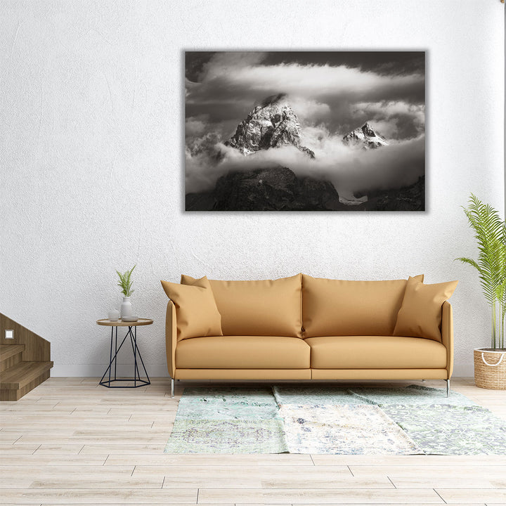 Grand Teton Clouds Black and White - Canvas Print Wall Art