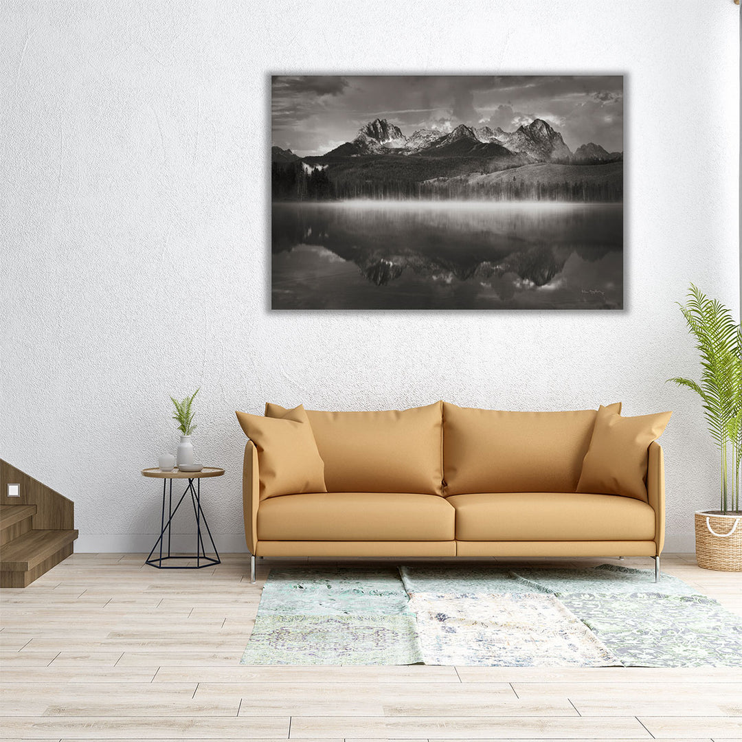 Little Redfish Lake Mist II Black and White - Canvas Print Wall Art