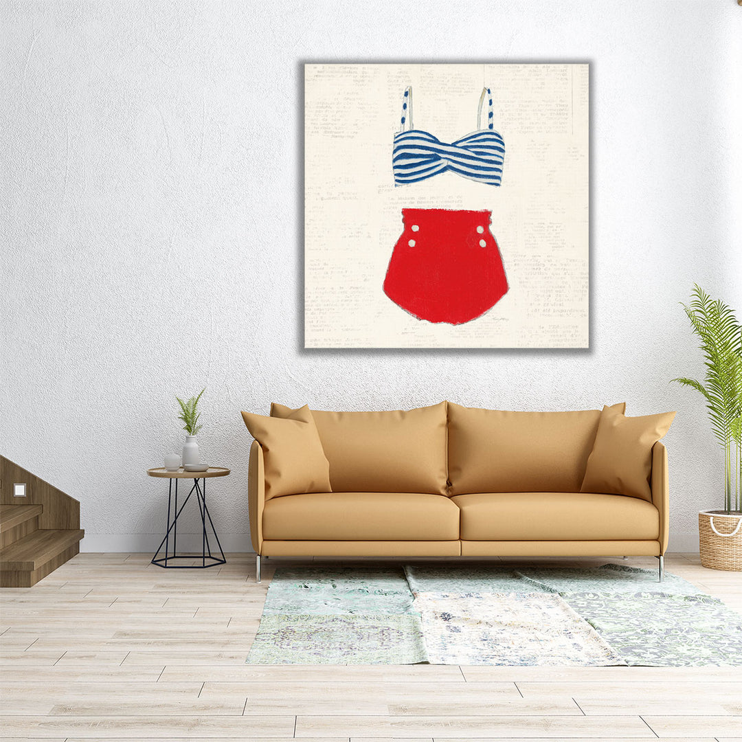 Retro Swimwear IV Newsprint - Canvas Print Wall Art