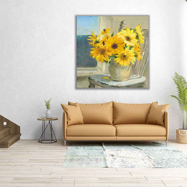 Sunflowers by the Sea - Canvas Print Wall Art