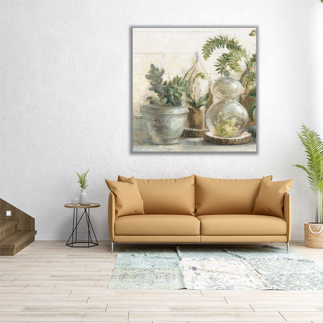 Greenhouse Orchids on Shiplap II - Canvas Print Wall Art