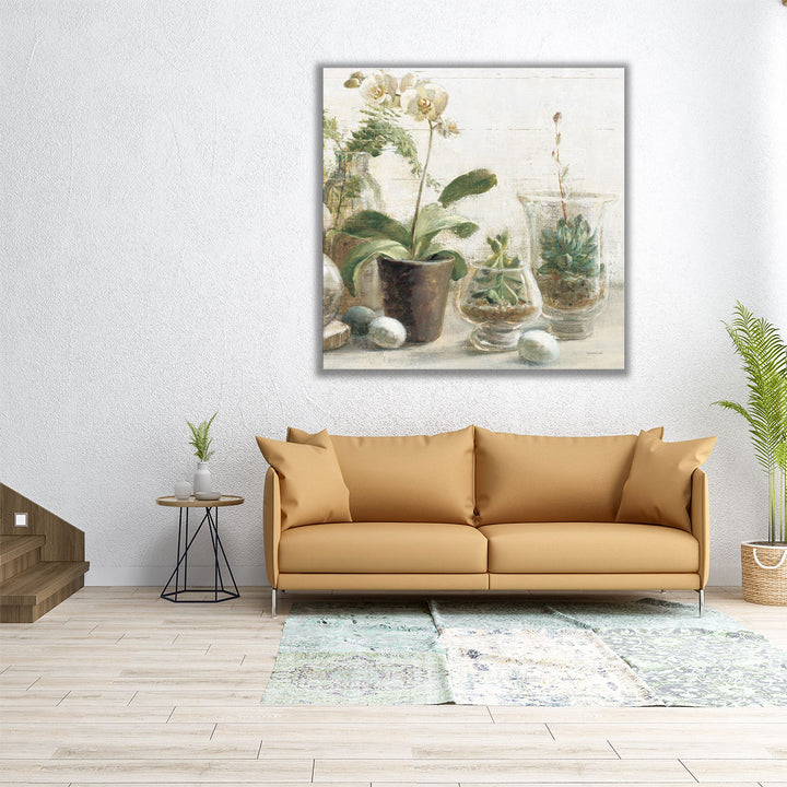 Greenhouse Orchids on Shiplap III - Canvas Print Wall Art