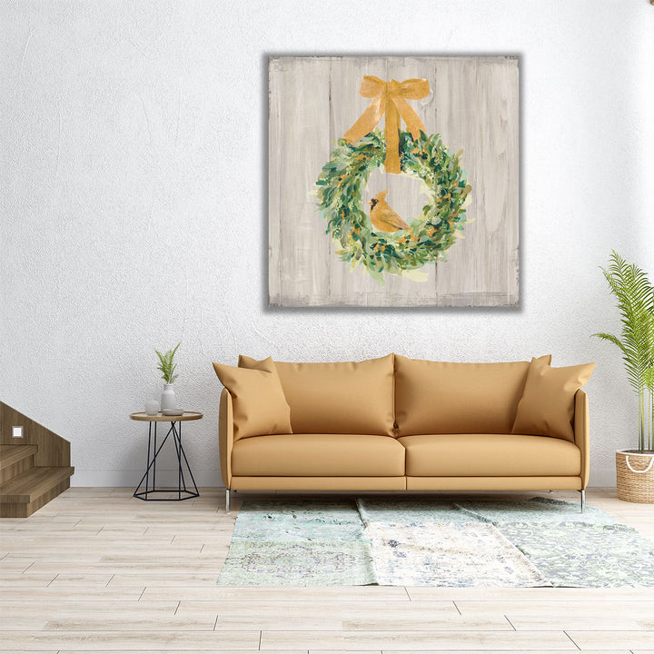 Woodland Holidays Wreath Gold - Canvas Print Wall Art