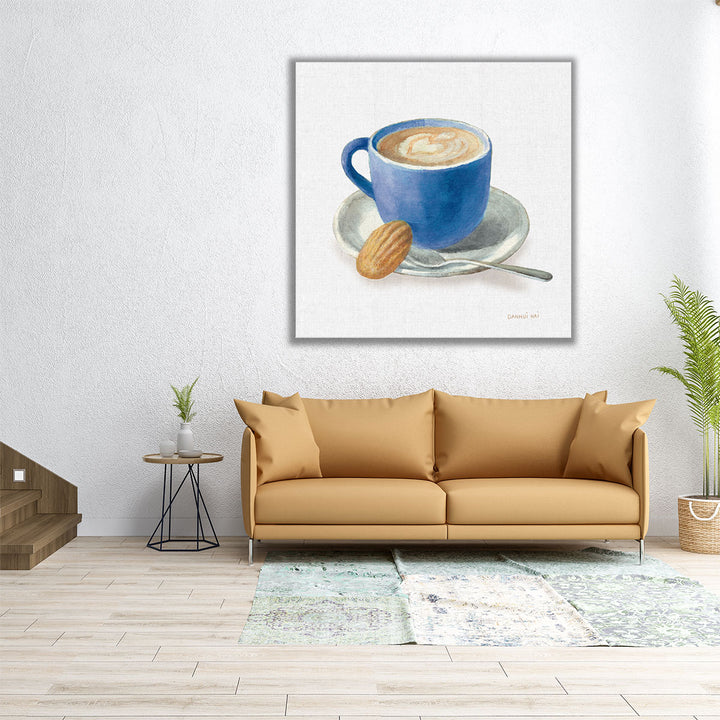 Wake Up Coffee I Linen Classic Blue - Canvas Print Wall Art