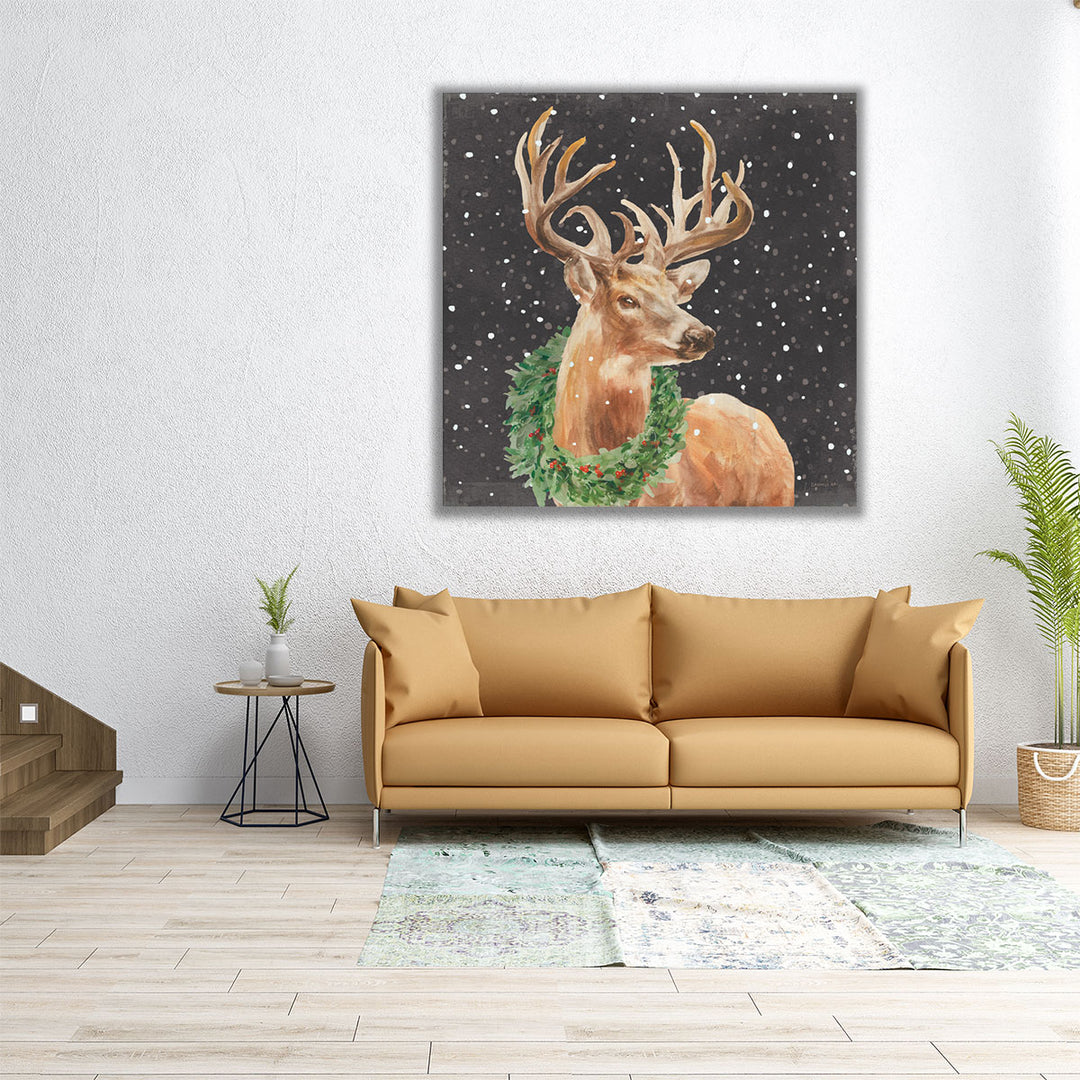 Woodland Holidays Stag Black - Canvas Print Wall Art