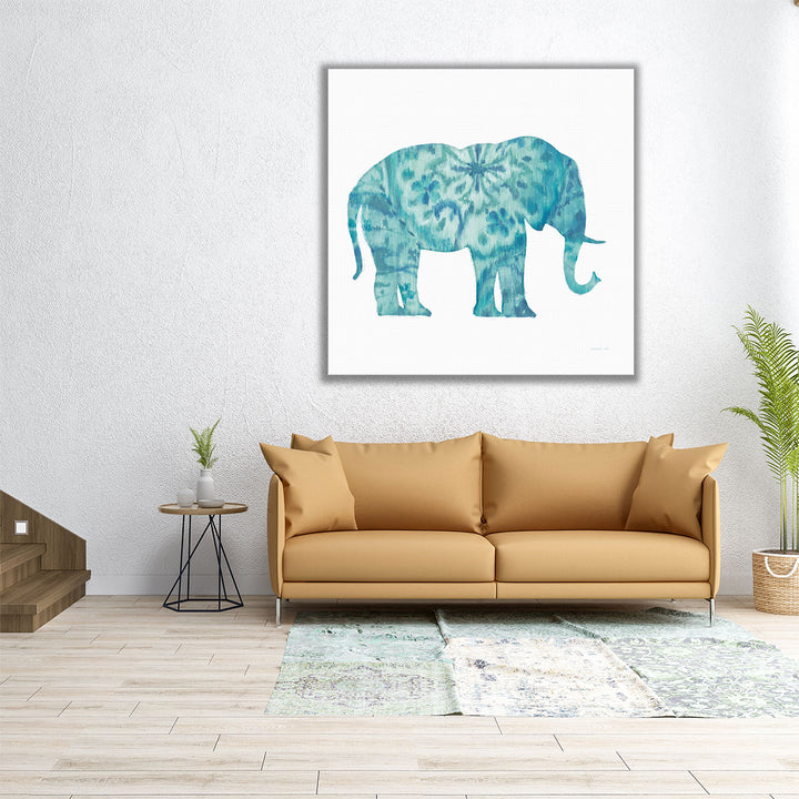 Boho Teal Elephant I - Canvas Print Wall Art