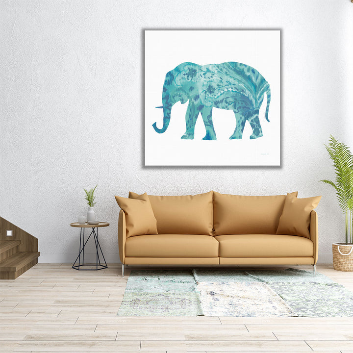 Boho Teal Elephant II - Canvas Print Wall Art