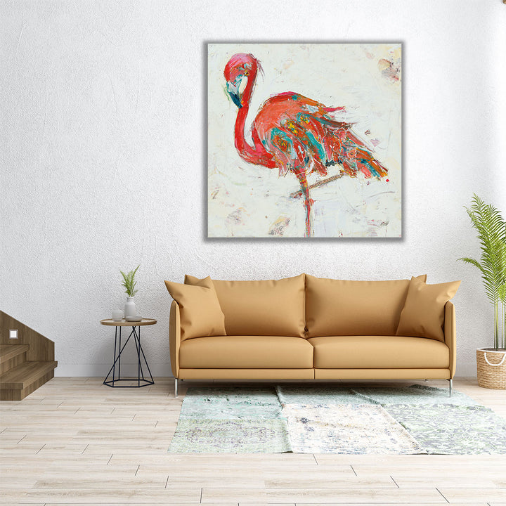 Flamingo on White - Canvas Print Wall Art