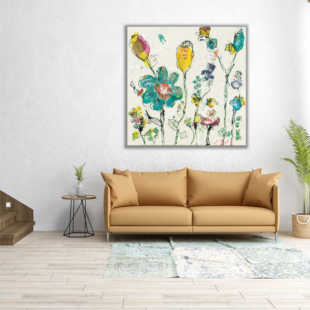 Doodle Garden Cream - Canvas Print Wall Art