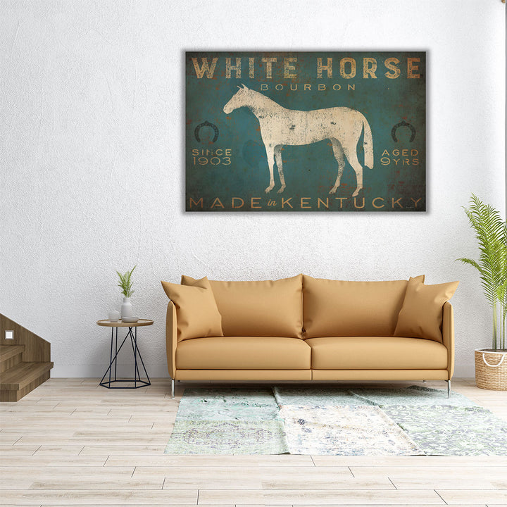 White Horse with Words Blue - Canvas Print Wall Art