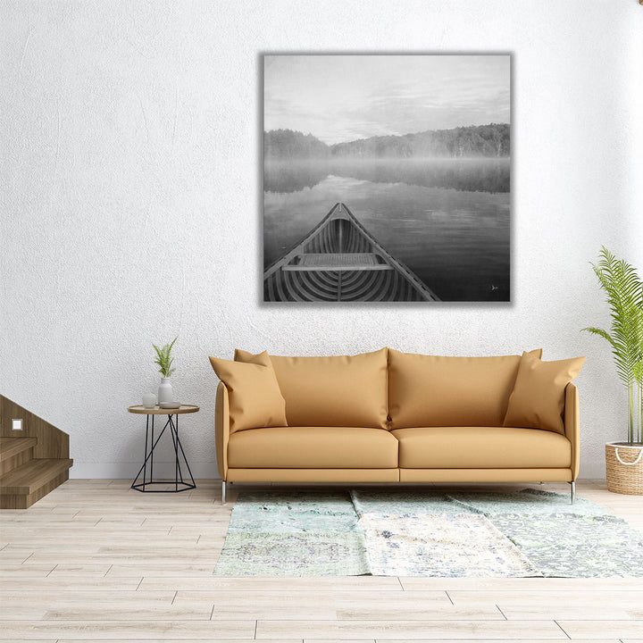 Calm Waters Canoe I Black and White - Canvas Print Wall Art