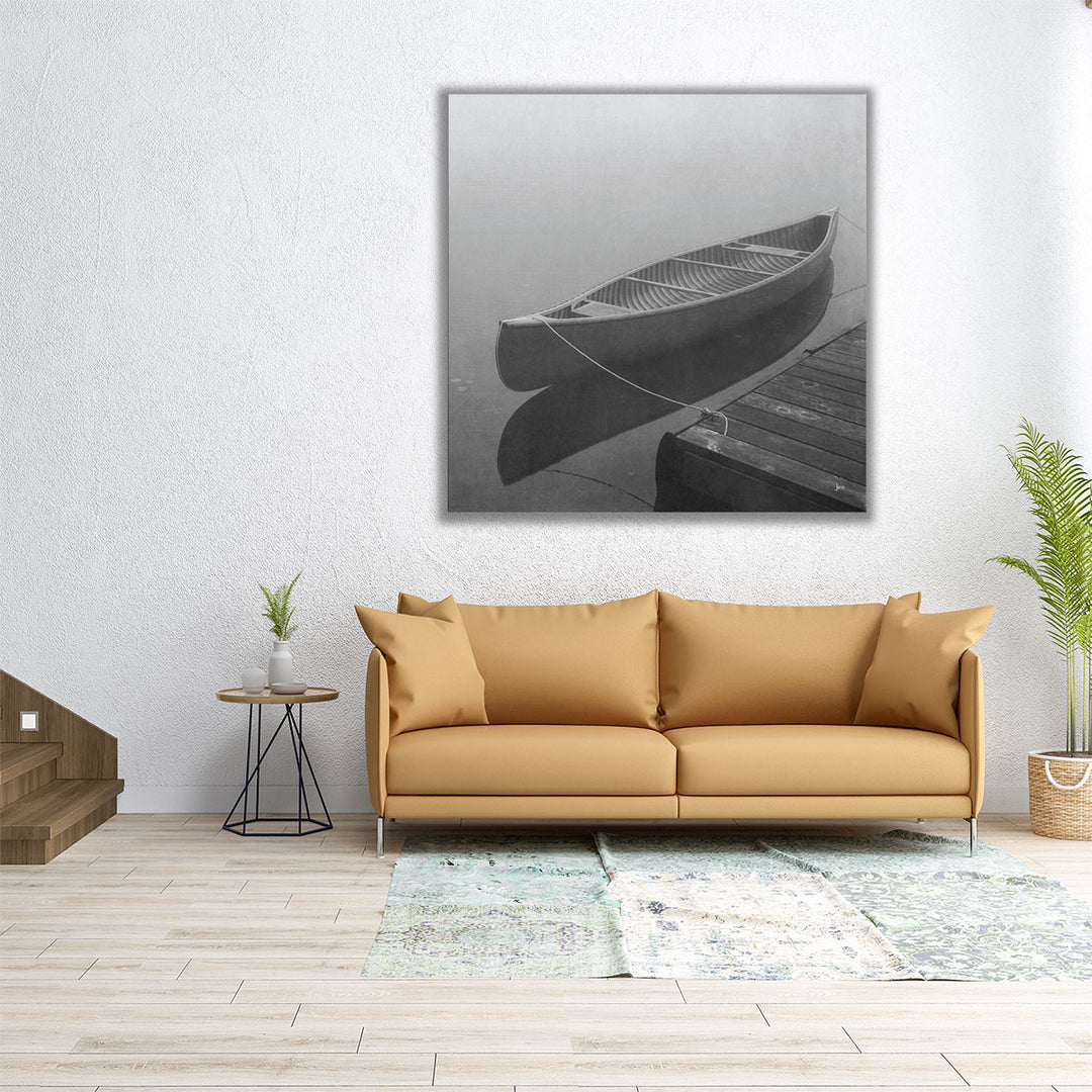 Calm Waters Canoe II Black and White - Canvas Print Wall Art