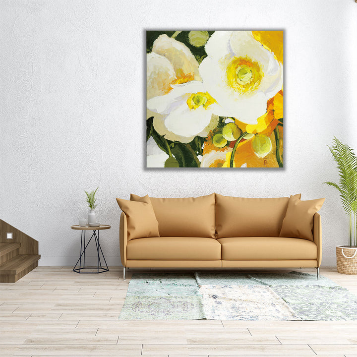 White Anemones Up Close - Canvas Print Wall Art