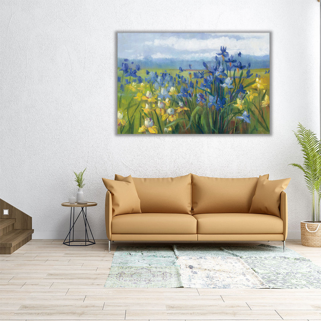 Blue and Yellow Flower Field - Canvas Print Wall Art