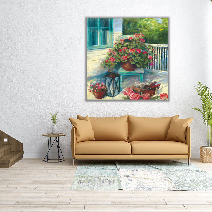 Porch Geraniums - Canvas Print Wall Art