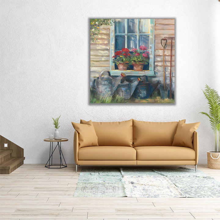 Window with Geraniums - Canvas Print Wall Art