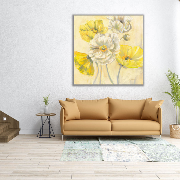 Gold and White Contemporary Poppies I - Canvas Print Wall Art