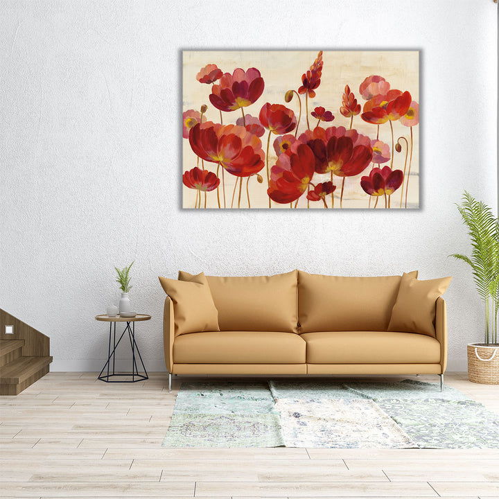 Red Flowers on Cream - Canvas Print Wall Art