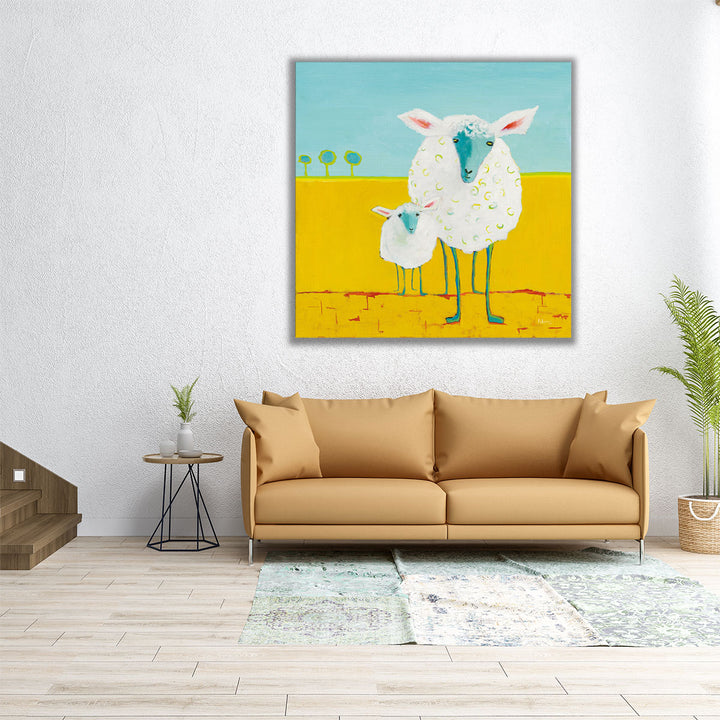 Mama and Baby Sheep - Canvas Print Wall Art