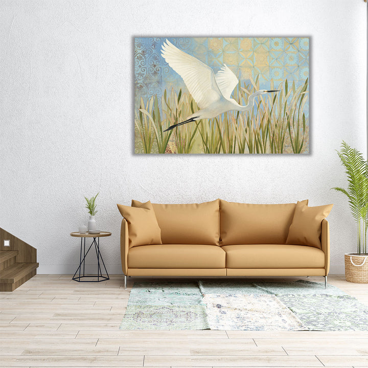 Snowy Egret in Flight - Canvas Print Wall Art