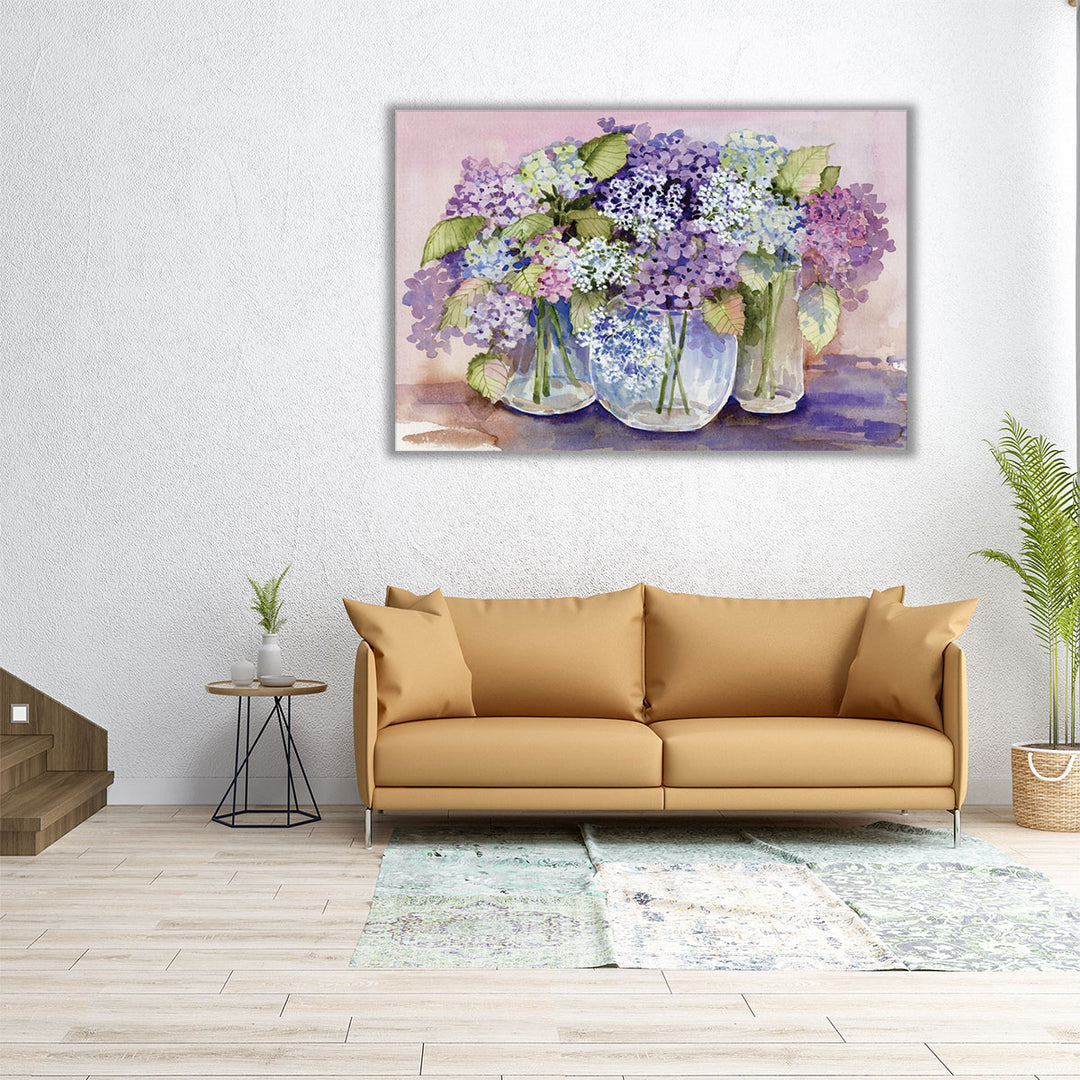 Hydrangeas In Glass - Canvas Print Wall Art