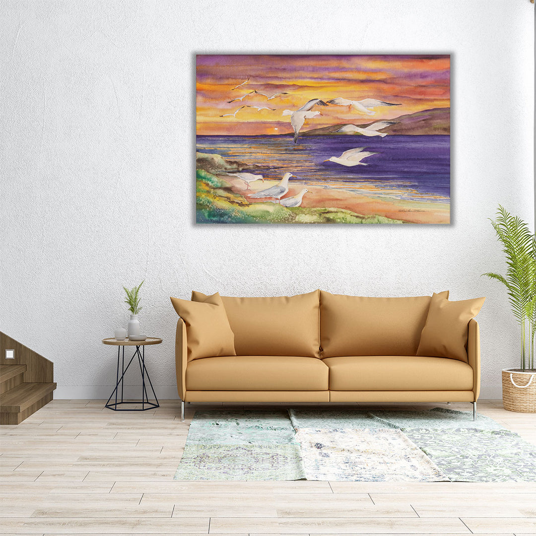 Seagull Sunset - Canvas Print Wall Art