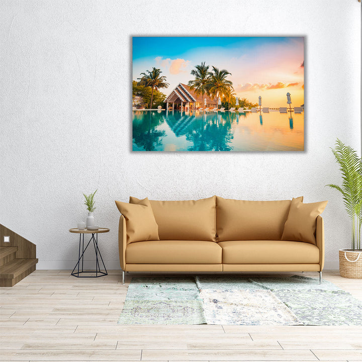 Beautiful Poolside Sunset Sky - Canvas Print Wall Art