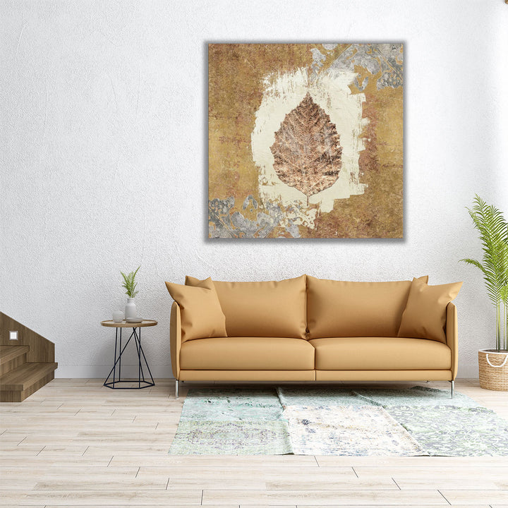 Brown Leaf Artwork, Abstract Wall Decor, Large Wall Painting for Bedroom | Gilded Leaf VI