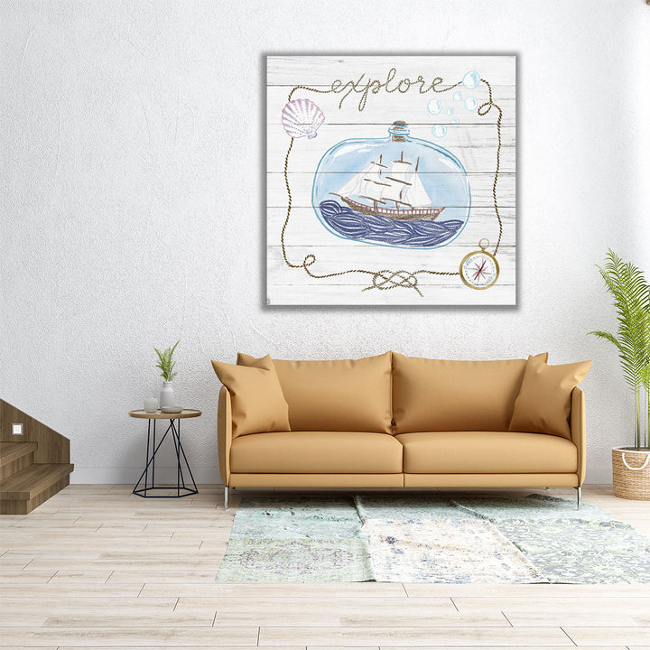 Ship in a Bottle Explore Shiplap - Canvas Print Wall Art