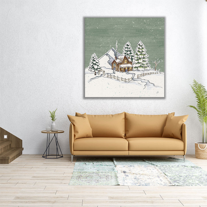 Holiday Toile Cabin - Canvas Print Wall Art