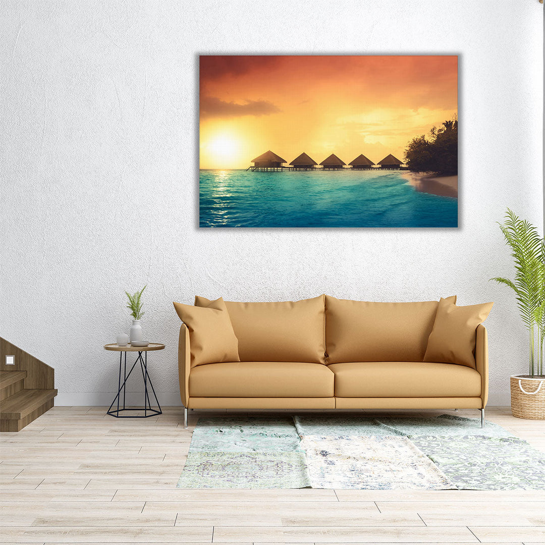 Sunrise At Maldives Island, Water Villas Resort - Canvas Print Wall Art