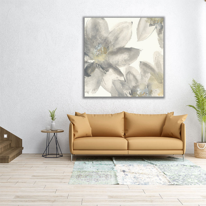 Gray and Silver Flowers I - Canvas Print Wall Art