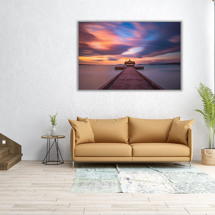 Sunset and a Wooden Pier - Canvas Print Wall Art