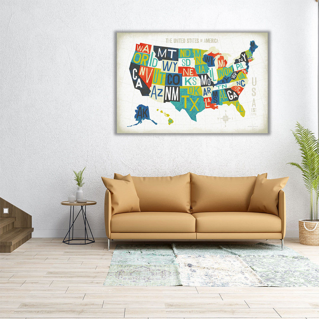 Letterpress USA Map - Canvas Print Wall Art