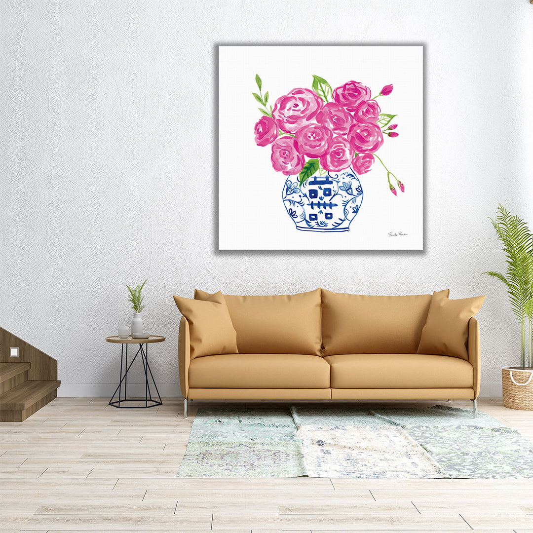 Chinoiserie Roses on White II- Canvas Print Wall Art