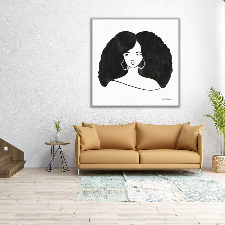 Afro Girl II Black and White - Canvas Print Wall Art