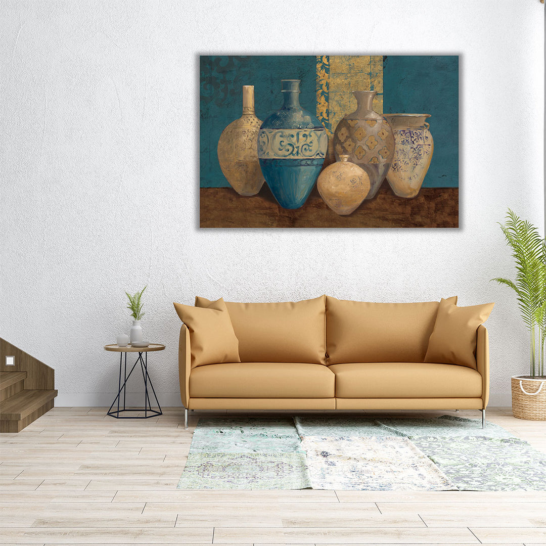 Aegean Vessels on Turquoise - Canvas Print Wall Art