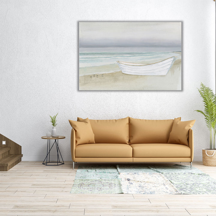 Serene Seaside with Boat - Canvas Print Wall Art