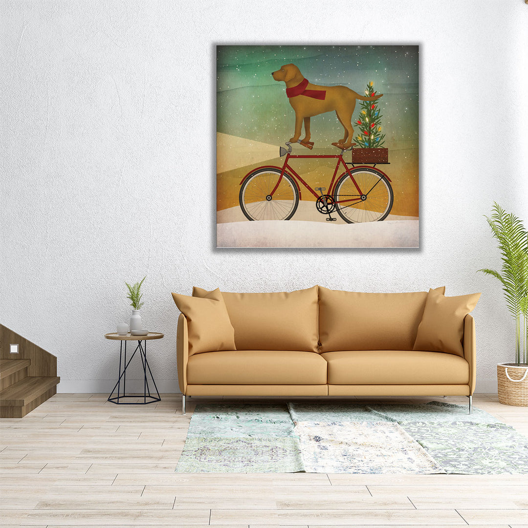 Yellow Lab On Bike Christmas - Canvas Print Wall Art