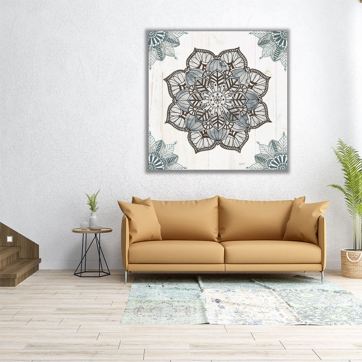 Mandala Morning I Blue and Gray - Canvas Print Wall Art