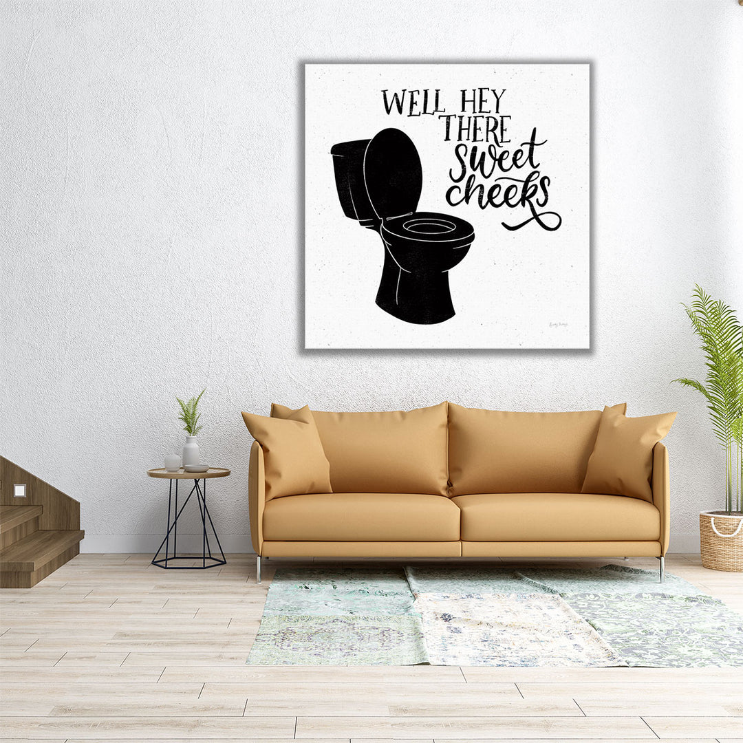 Bathroom Puns III Black and White - Canvas Print Wall Art