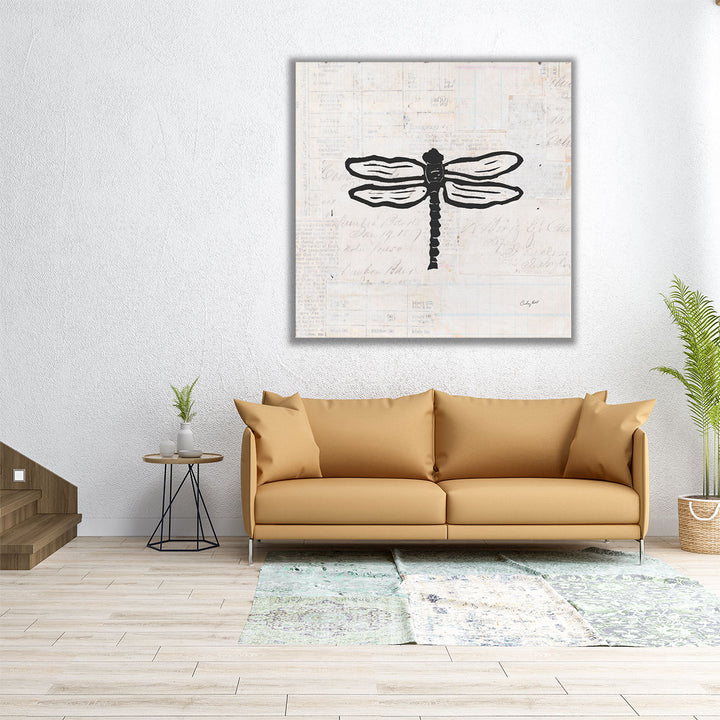 Dragonfly Stamp Black and White - Canvas Print Wall Art