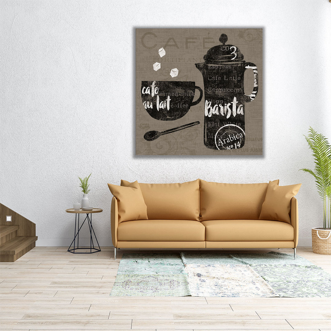 Linen Coffee II Black and White - Canvas Print Wall Art